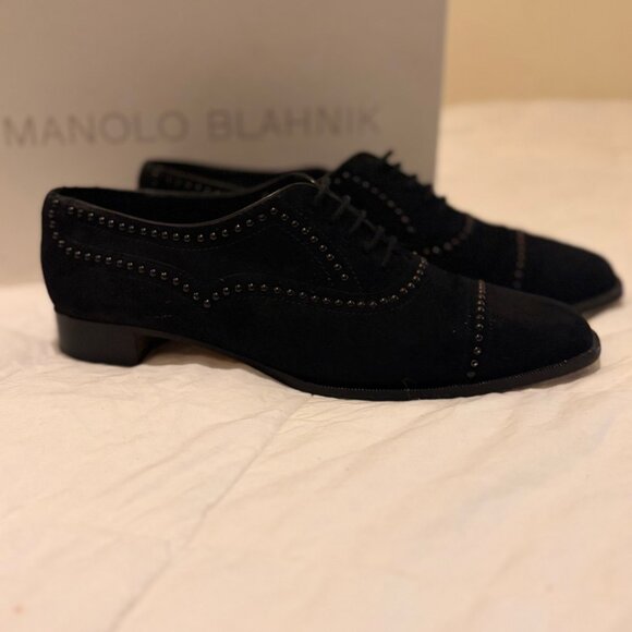 Manolo Blahnik studded Oxford brogues in black suede, authentic with box and tag - Picture 13 of 16